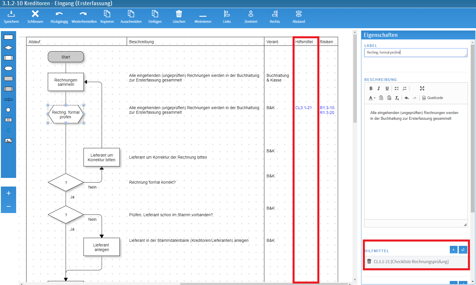 Process editor with document link